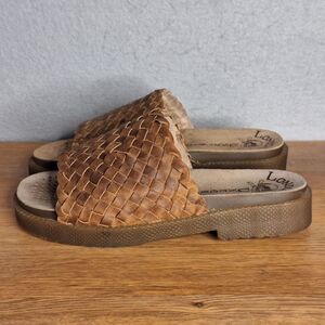 London Underground Vintage 90s Men’s UK 8 8.5 Wood Platform Woven Sandals